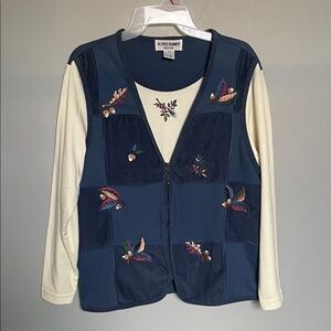 Vintage Alfred Dunner Petite Medium Patchwork layered zip vest shirt combo